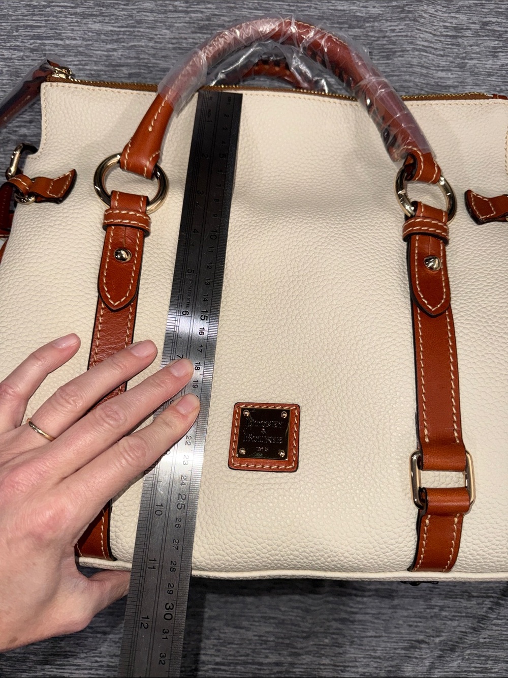 Dooney & Bourke “Bone” Cream Satchel with Brown Trim - Picture 10 of 10